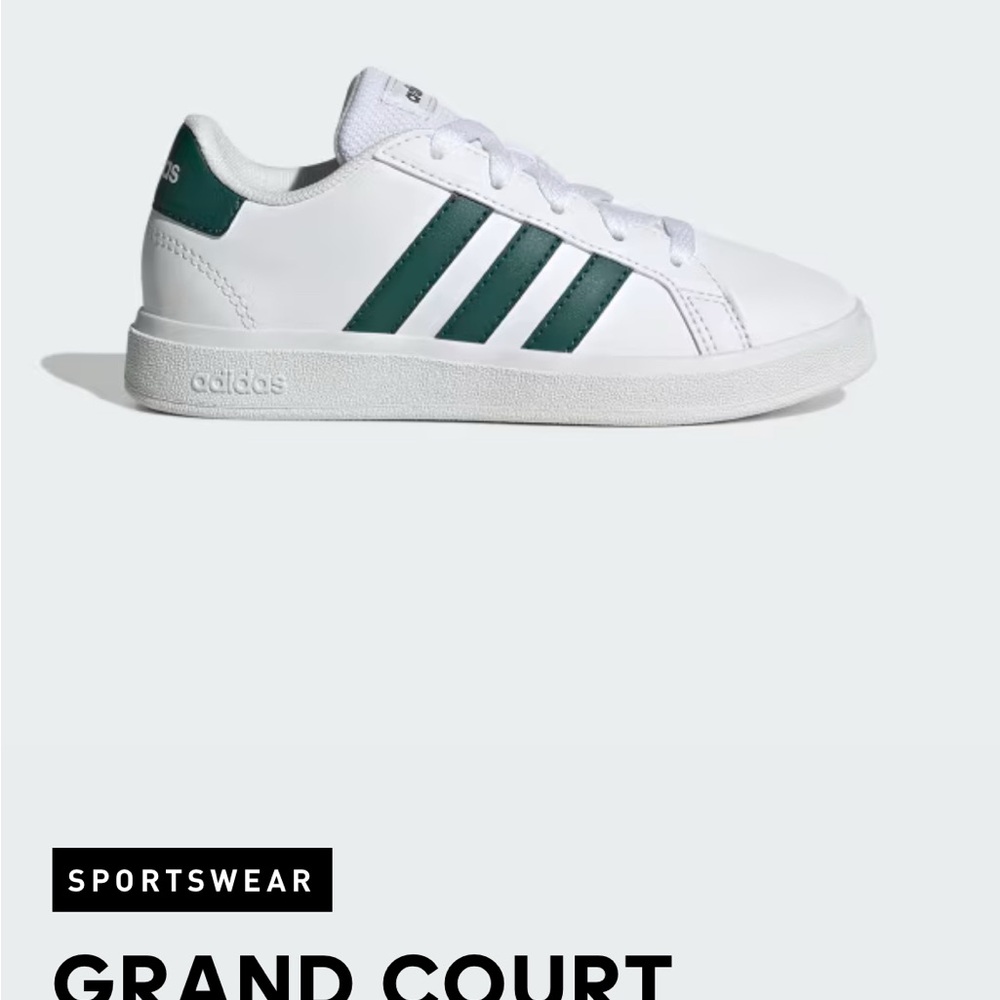 Kids Adidas Classic White and Dark Green Sneakers